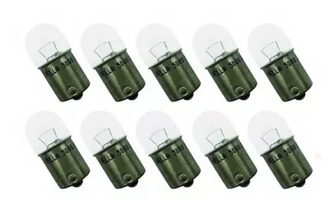 Foco de repuesto para vehículos, ampolleta globo chico de 12V R10W en un paquete de 10 unidades.