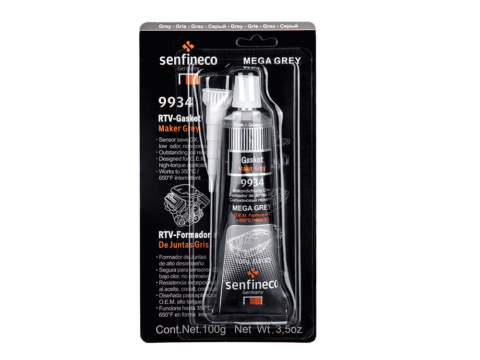 Silicona Rtv Gris Ultra resistente hasta 350 grados Celsius, envase de 100 gramos. Producto se vende en múltiplos de 12 unidades. Referencia: 9934. Ideal para sellar y reparar en altas temperaturas.