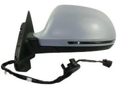Espejo derecho eléctrico para Audi A3 2009/2010 de 3 puertas con defroster y señalizador, listo para pintar, con luneta azul y convexa de 8 pines. Ideal para automóviles en Chile.