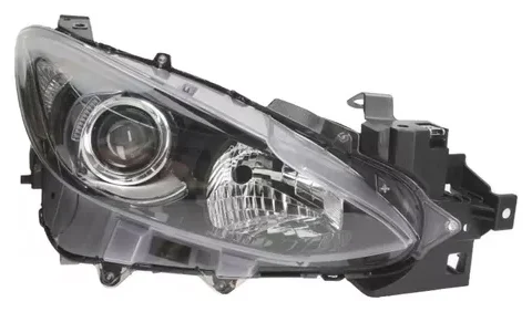 Fotografía de un óptico derecho para Mazda 3 del modelo 2014/2016 Sedan con motor 1.6, diseñado para regulación eléctrica e incluye motor. Producto específico para automóviles Mazda en Chile.
