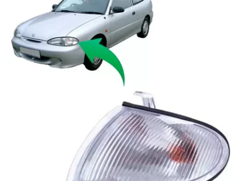 Farol delantero izquierdo de un Hyundai Accent modelo 1998/1999 en una vista principal.