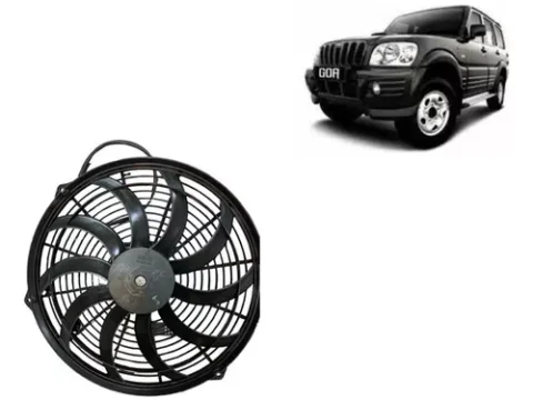 Motor eléctrico de un electroventilador de aire acondicionado para Mahindra Pik Up modelo 2.6 del año 2007 al 2009.