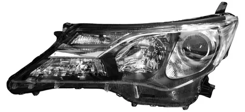 Frente de un Toyota Rav4 modelo 2013 a 2016 con el faro izquierdo en primer plano.