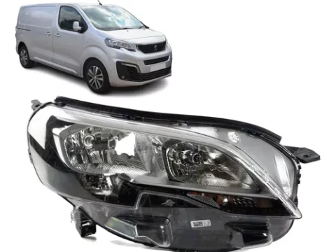 Óptico derecho de un Peugeot Expert 2018 o más reciente visto desde el frente, perfecto estado y enfoque.
