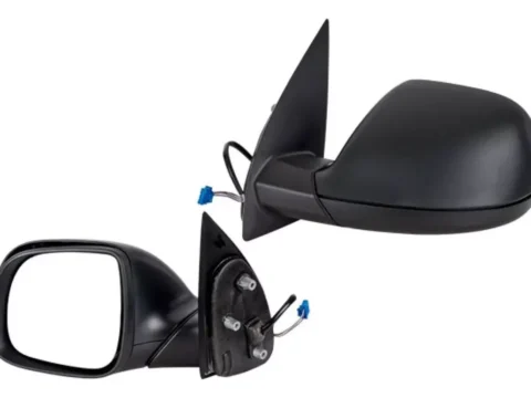 Espejo retrovisor eléctrico negro texturizado para Volkswagen Amarok 2010/2024 con enchufe azul - vista principal.