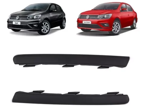 Detalle de la moldura de rejilla del parachoques izquierdo para Volkswagen Gol G8 Voyage fabricado entre 2018 y 2021.