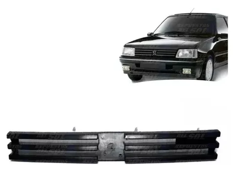 Foto de un Peugeot 205 modelo 1990-1998 en color negro, destacando la máscara frontal del auto.