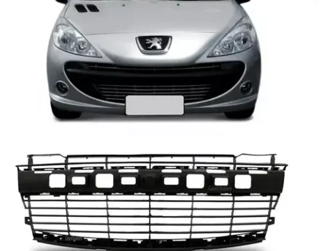 Rejilla para el parachoques delantero en color negro para Peugeot 207 Compact del año 2007 al 2012, imagen de alta calidad y detalle.