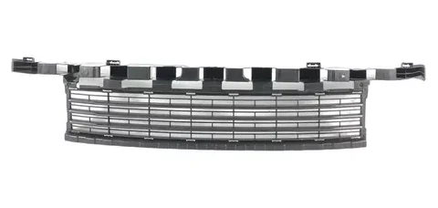 Pieza de rejilla para parachoques de un Renault Fluence modelo 2011/2012, en color principal negro, vista frontal.