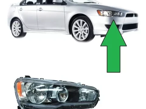 Faro delantero derecho de un automóvil Mitsubishi Lancer R del año 2008 a 2016, ideal para reparaciones.