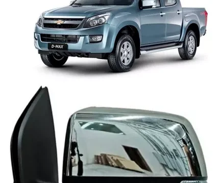 Espejo izquierdo eléctrico Chevrolet Dmax 2015 con señalizador, abatible eléctrico y acabado cromado. Adecuado para público chileno interesado en repuestos de vehículos.
