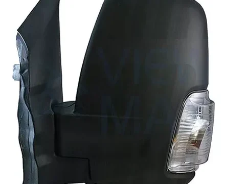 Espejo lateral manual negro texturado para Ford Transit 2014/2020 con intermitente blanco y 2 pines, ideal para vehículos en Chile.
