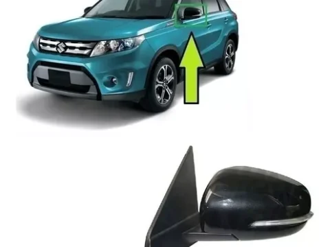 Espejo izquierdo eléctrico para Suzuki New Vitara modelo 2016-2023, abatible y con blinker, listo para pintar, en Chile. Referencia: 8H7P.
