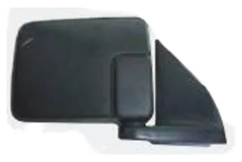 Detalle del espejo derecho de un Mitsubishi L200 en color negro, modelo del año 1988/1989, repuesto original de vehículos en Chile.