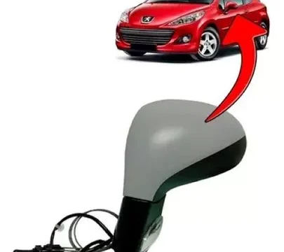 Espejo de Peugeot 207 año 2007 para el lado derecho, con funciones eléctricas, defroster, señalizador, sensor de temperatura exterior y listo para ser pintado. Apto para autos en Chile.